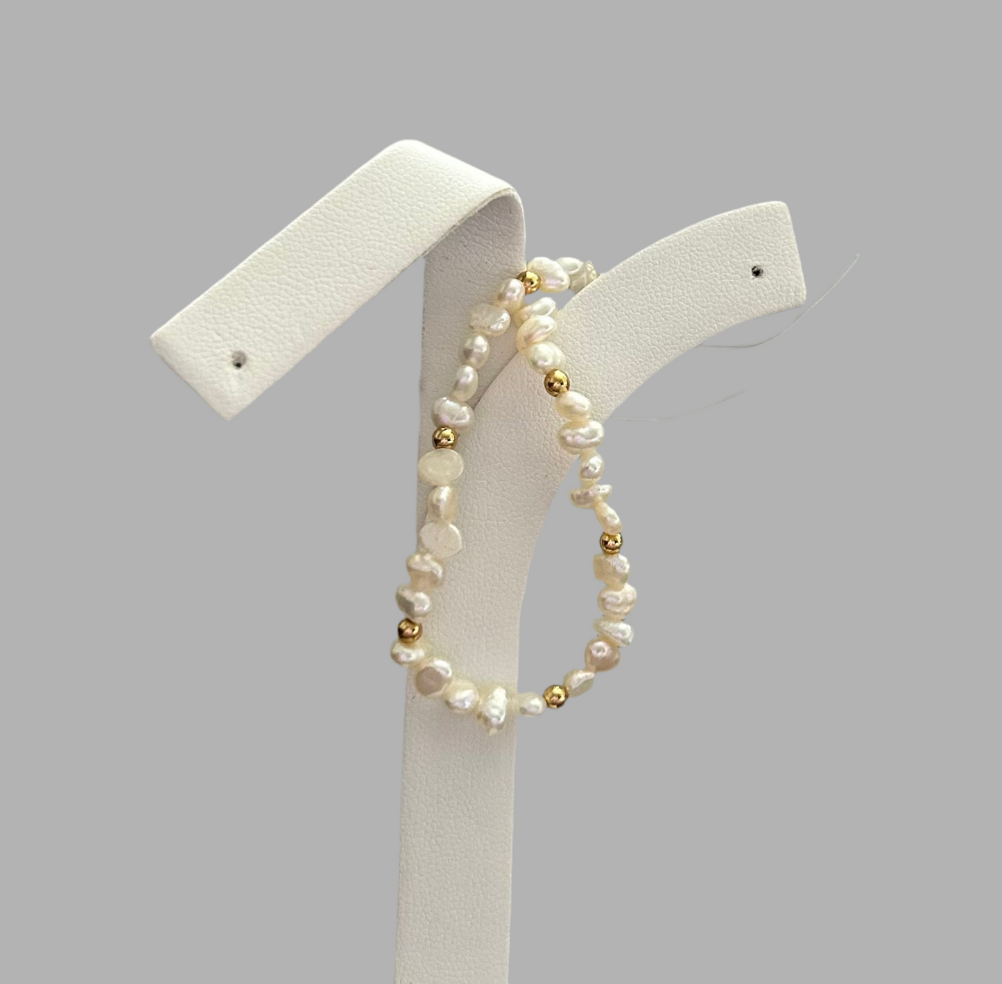 Freshwater Pearls and Gold Beaded Stretch Bracelet