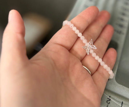 Rose Quartz and Sterling Silver Beaded Butterfly Stretch Bracelet