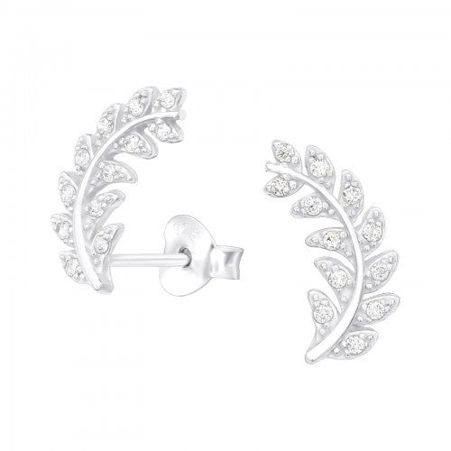 Curved Leaf Earrings with Cubic Zirconia